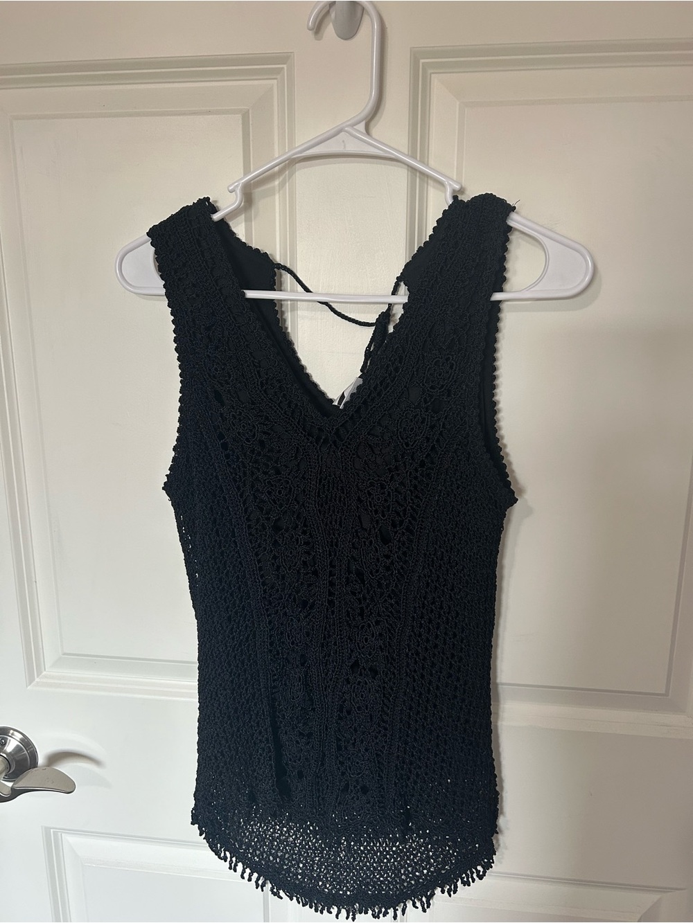 Black Crochet V-Neck Camisole Tank Top